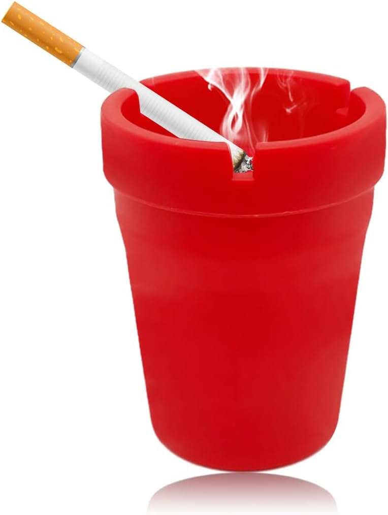 Yourkar Car Ashtray, Smokeless Smellproof Self-Extinguishing Auto Ashtray, Portable Mini Vehicle Cigarette Trash Can for Home Office, Universal Car Ashtray Fits Most Cup Holder (Red) - Image 1